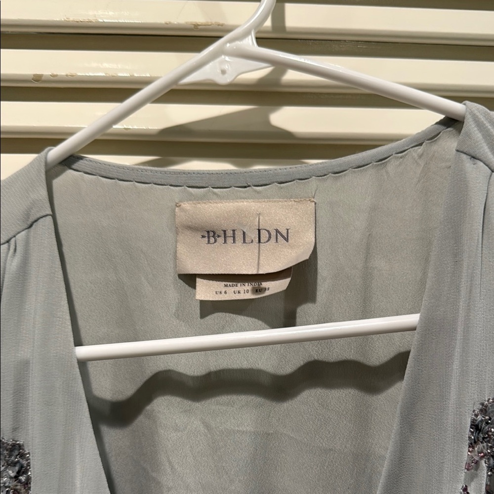 BHLDN Gray Maxi Dress with Silver Embroidery - Picture 2 of 10